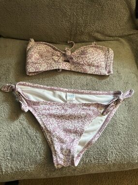 Time and Tru Lilac Floral Trim Swim Top